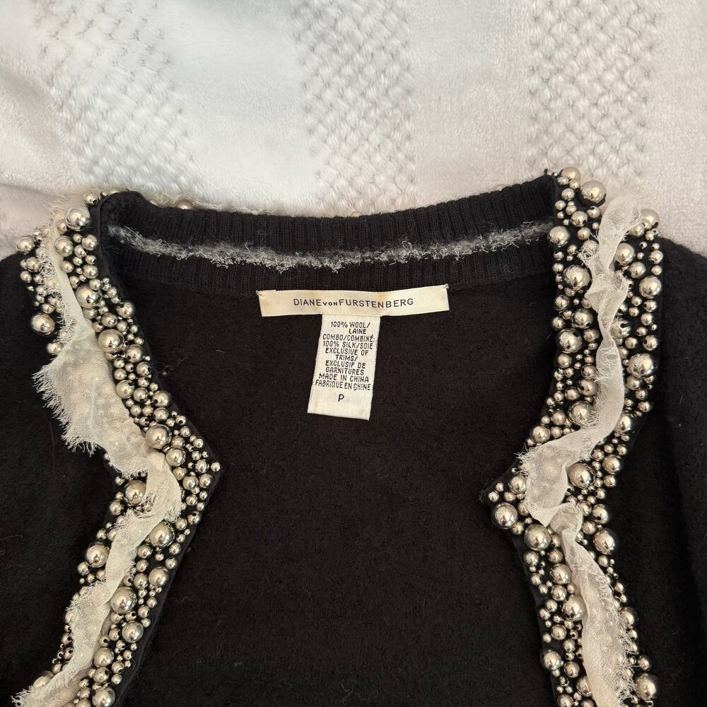 diane von furstenberg beaded lace wool sweater lexi size P - Picture 3 of 6
